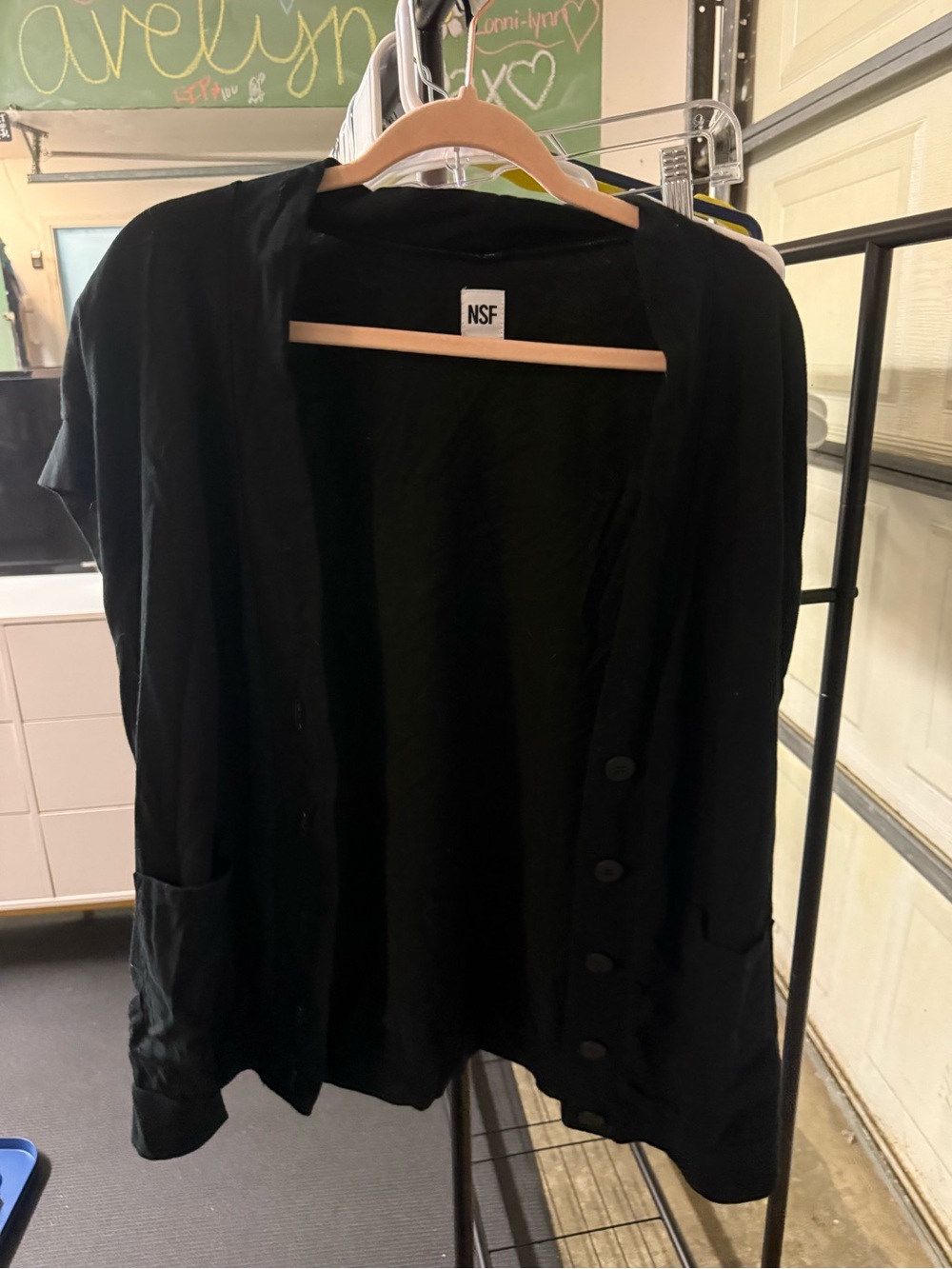 NSF Black Open Front Cardigan with Button Detail